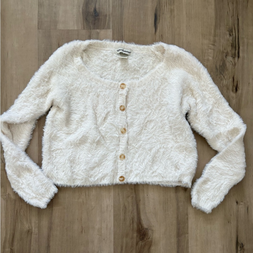 Cotton Emporium White Fuzzy Cardigan